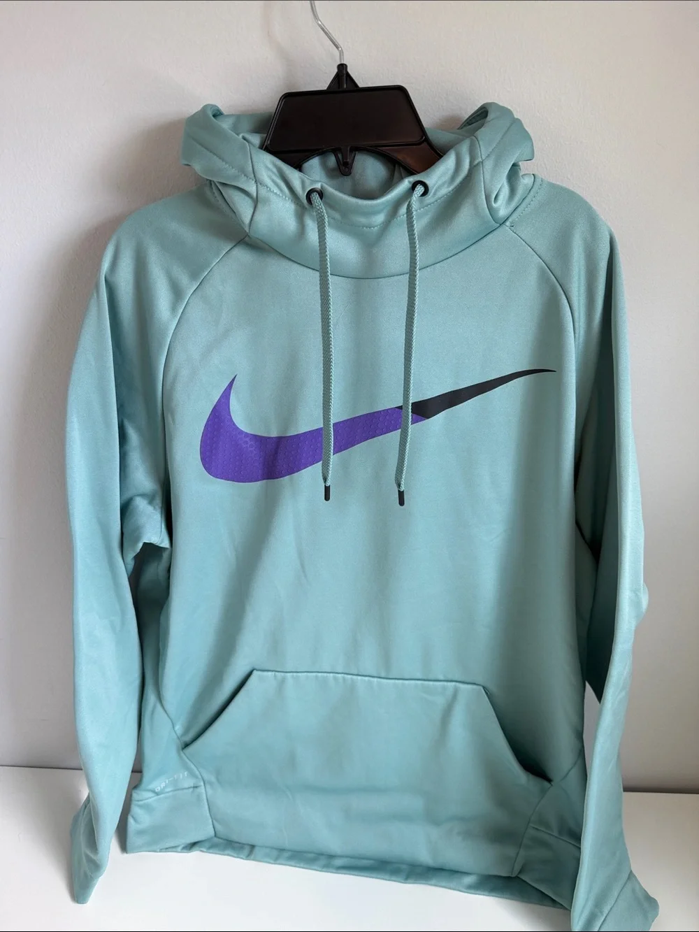 Nike Men’s Light Teal Crewneck Hoodie with Purple and Black Swoosh